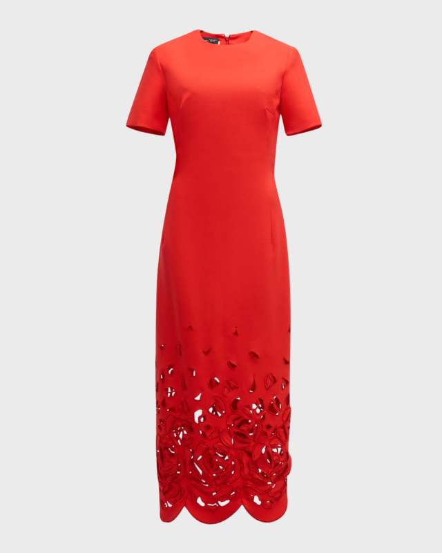 Rose Cutout Stretch-Wool Midi Dress